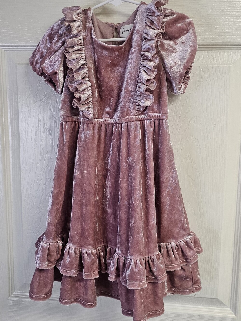 Searington Road Girl's Pink Velvet Ruffle Dress in Dusty Rose Size 5